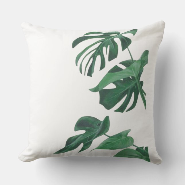  Almohada con hojas de Monstera Deliciosa verde  (Anverso)
