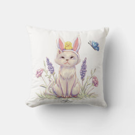 Almohada con ilustración de gato de Pascua lindo c