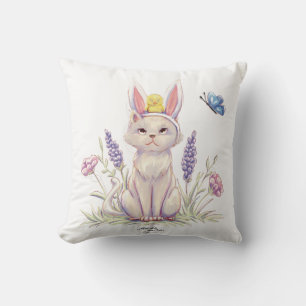 Almohada con ilustración de gato de Pascua lindo c