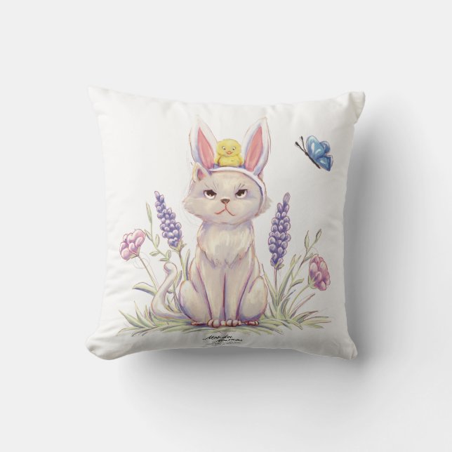Almohada con ilustración de gato de Pascua lindo c (Anverso)
