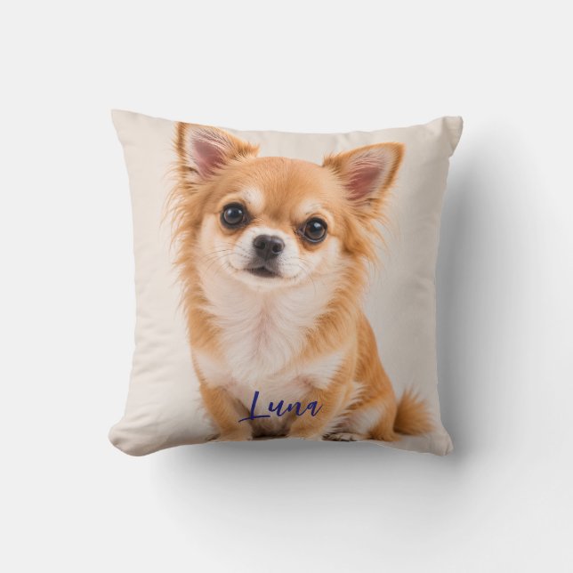 Almohada con imagen personalizada de perro y nombr (Anverso)