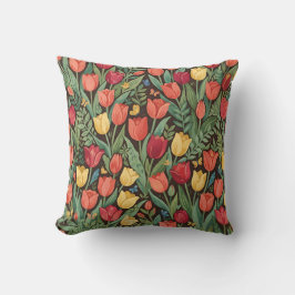 Almohada con jardín de tulipanes abstractos y mari
