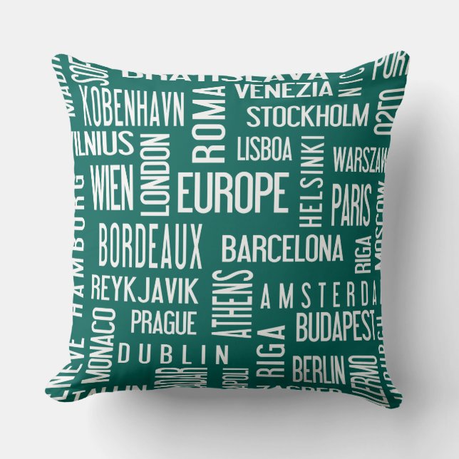 Almohada con las ciudades europeas, turquise (Anverso)
