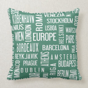 Almohada con las ciudades europeas, turquise