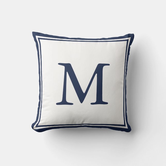 Almohada con letra y doble borde azul marino (Anverso)