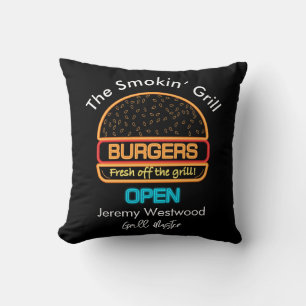 Almohada con letrero de hamburguesas para maestro 