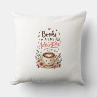Almohada con libros lindos y café para aventuras d