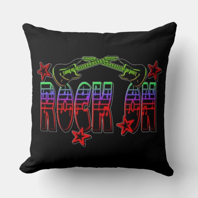 Almohada con Logo de Arcoíris Rock On Guitarras y  (Anverso)