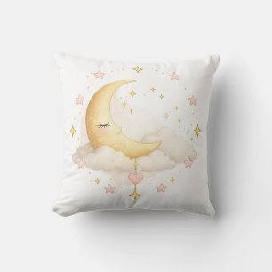 Almohada con Luna Creciente Soñadora y Nubes   Aco
