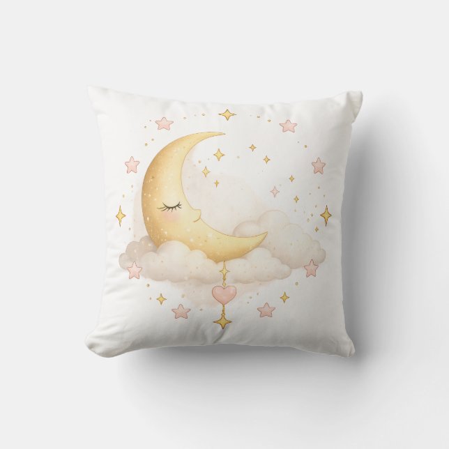 Almohada con Luna Creciente Soñadora y Nubes | Aco (Anverso)