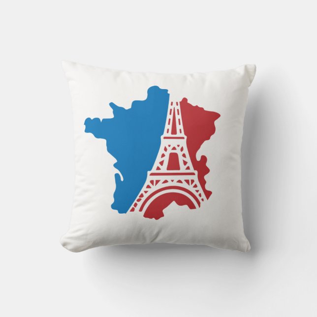 Almohada con mapa de Francia y torre Eiffel (Anverso)