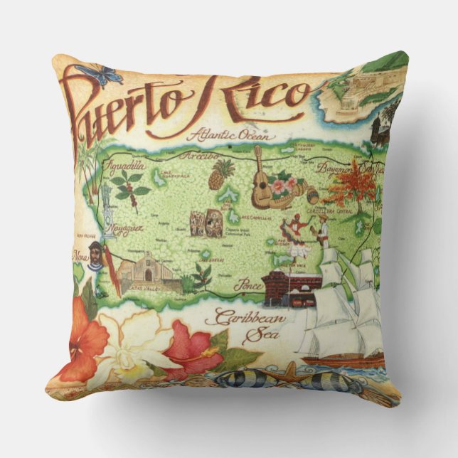 Almohada con mapa de Puerto Rico (Anverso)