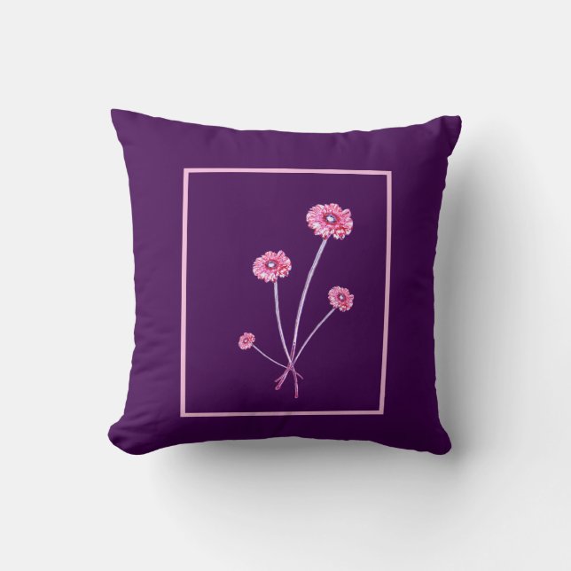 Almohada con marco de gerbera morada rosa pálido (Anverso)