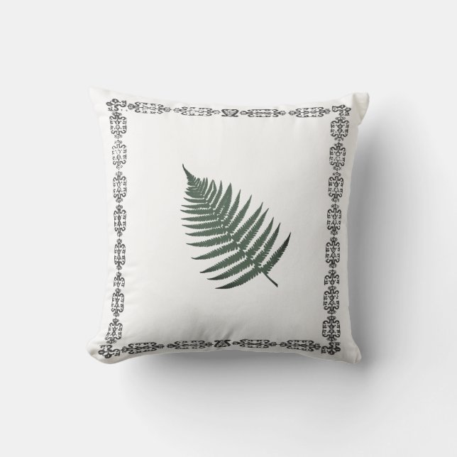 Almohada Con Marco De Hoja De Helecho Blanco Y Neg (Anverso)