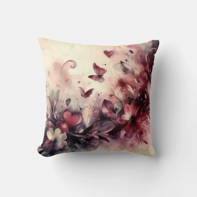 Almohada con mariposas de corazones abstractos (Anverso)
