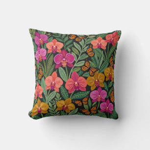 Almohada con mariposas de orquídea mexicana abstra