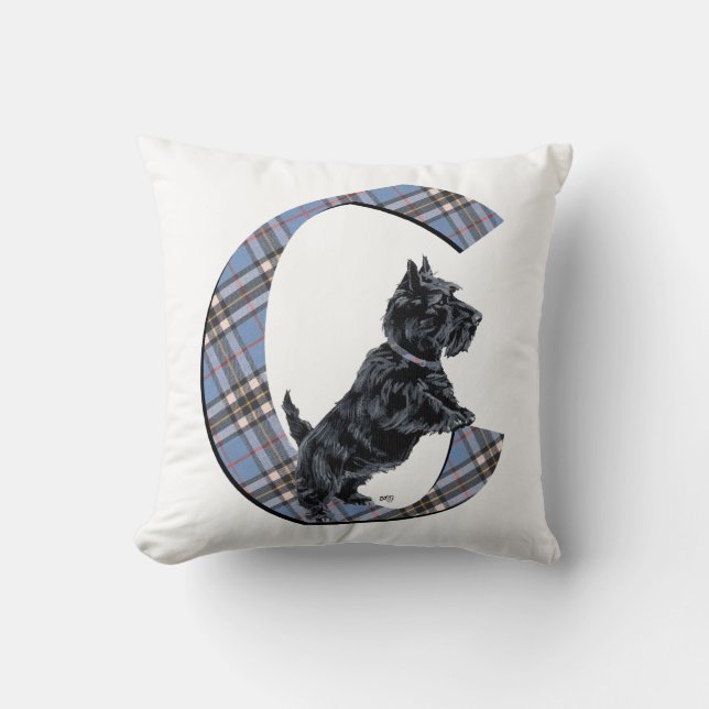 Almohada con monograma C de Terrier Escocés (Anverso)