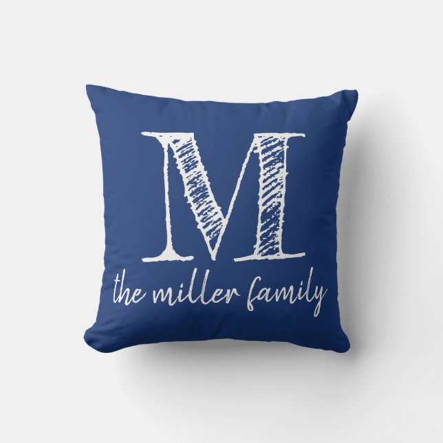 Almohada con monograma de encargo azul marino de (Anverso)