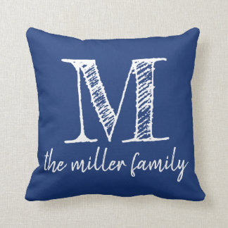 Almohada con monograma de encargo azul marino de
