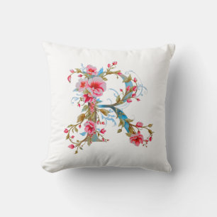 Almohada con monograma de letra R floral elegante