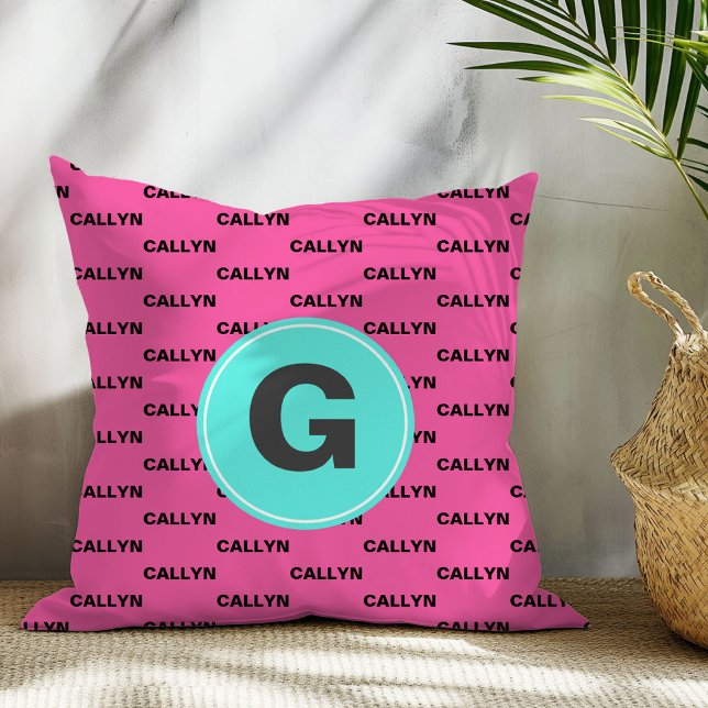 Almohada con monograma de patrón de nombre rosa ca (Subido por el creador)