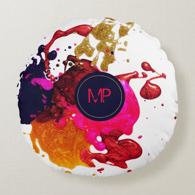 Almohada con Monograma de Salpicaduras de Oro Rosa (Anverso)