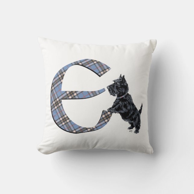 Almohada con monograma de Terrier Escocés E (Anverso)