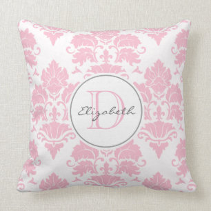 Almohada con monograma del damasco rosado