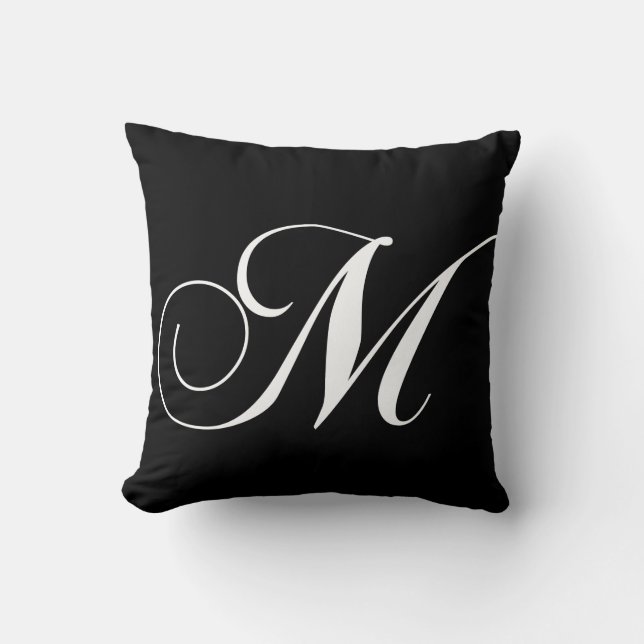 Almohada con monograma del diseñador blanco negro (Anverso)