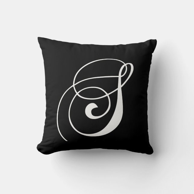 Almohada con monograma del diseñador blanco negro (Anverso)