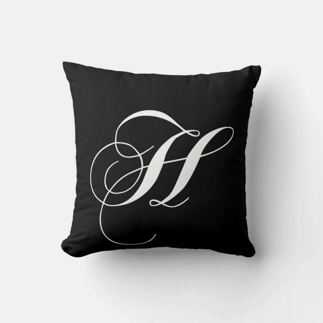 Almohada con monograma del diseñador blanco negro (Anverso)