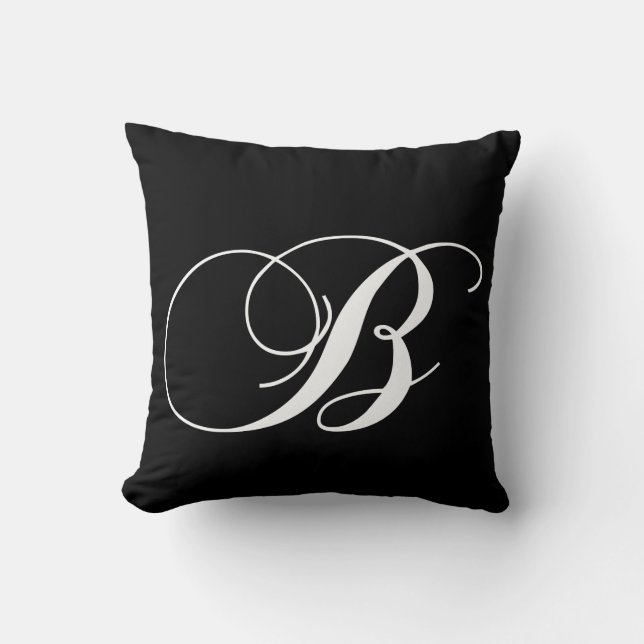 Almohada con monograma del diseñador blanco negro (Anverso)