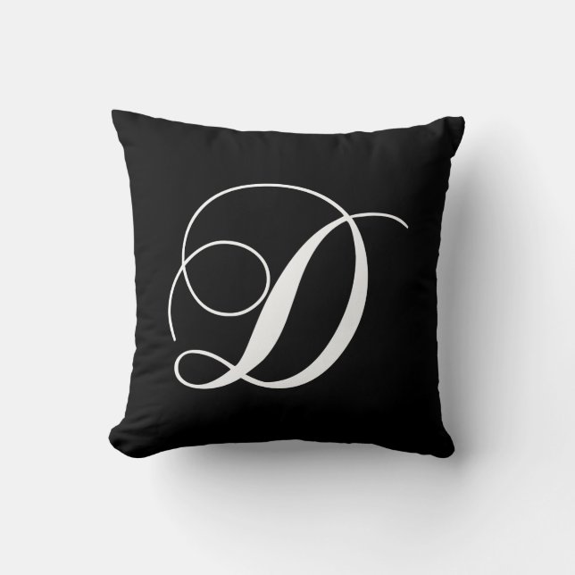 Almohada con monograma del diseñador blanco negro (Anverso)