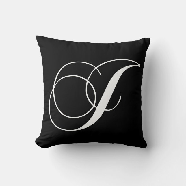 Almohada con monograma del diseñador blanco negro (Anverso)