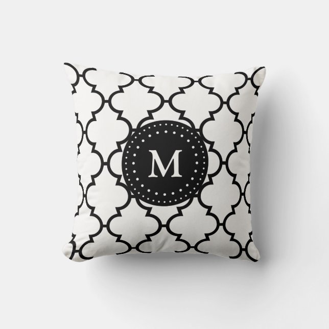 Almohada con monograma del modelo negro blanco de (Anverso)