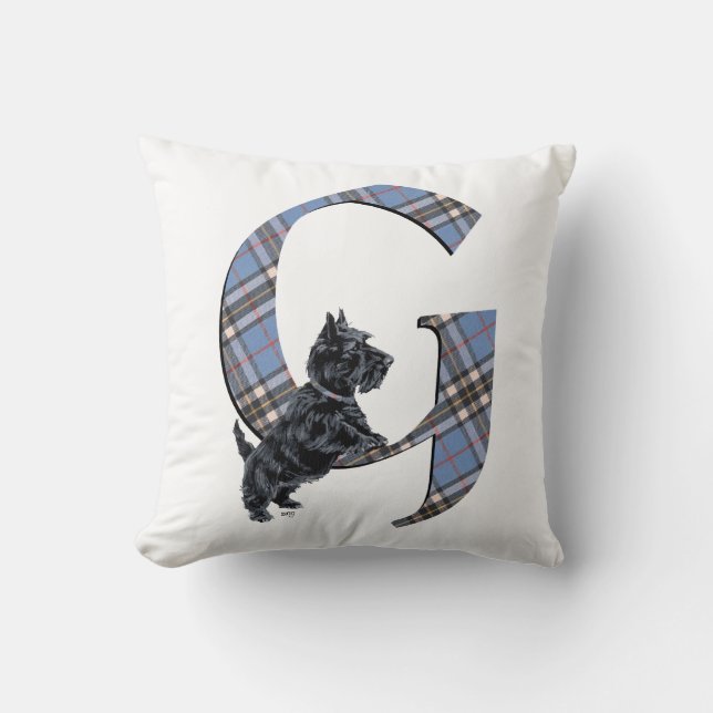 Almohada con monograma G de Terrier Escocés (Anverso)