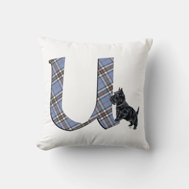 Almohada con monograma U de Terrier Escocés (Anverso)
