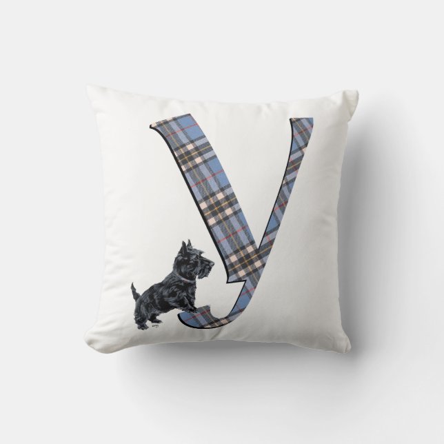 Almohada con monograma Y de Terrier Escocés (Anverso)