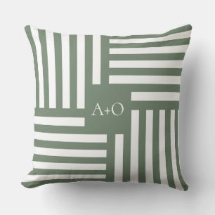 Almohada con Monograma y Rayas Verdes Regalo para 