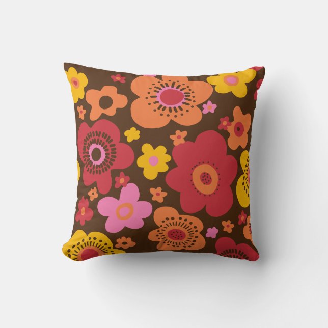 almohada con motivos de flores retro de los años 7 (Anverso)