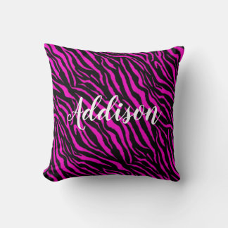 Almohada con nombre de estampado de cebra rosa cal