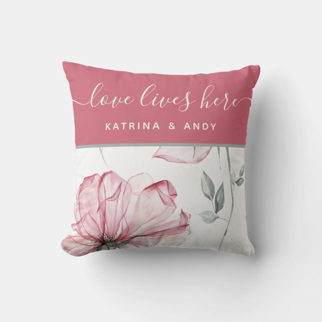 Almohada con nombre de familia "El amor vive aquí" (Anverso)