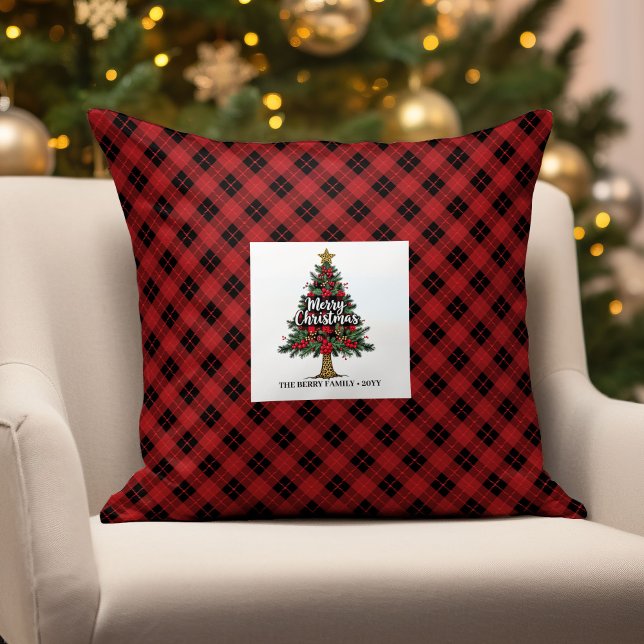 Almohada con nombre de regalo de cuadros de Búfalo (Festive Buffalo Plaid Gift for Him Name Pillow)