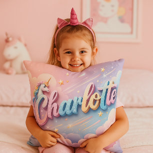 Almohada con nombre de unicornio pastel personaliz