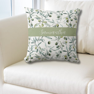Almohada con nombre en verde salvia estilo francés