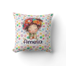 Almohada con nombre floral de niña linda personali