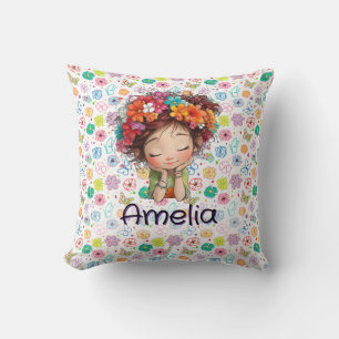 Almohada con nombre floral de niña linda personali
