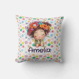 Almohada con nombre floral de niña linda personali