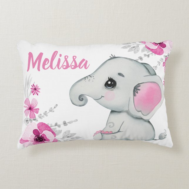 Almohada con nombre personalizado de niña elefante (Anverso)
