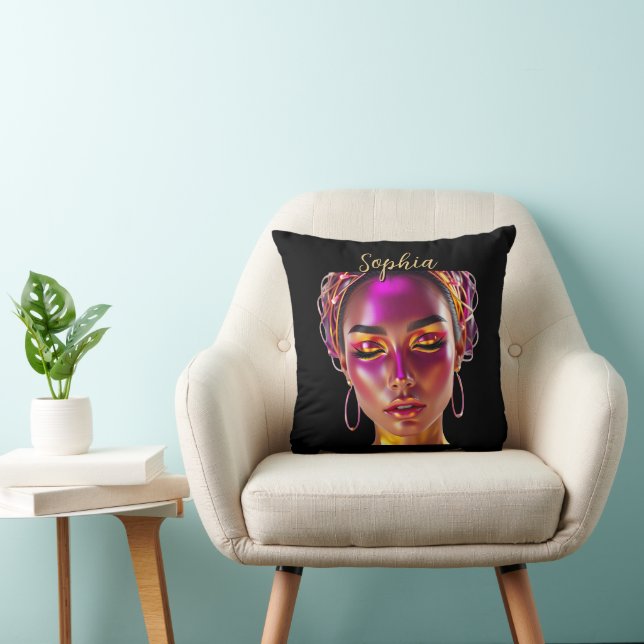Almohada con nombre personalizado de Reina Cyberpu (Silla)